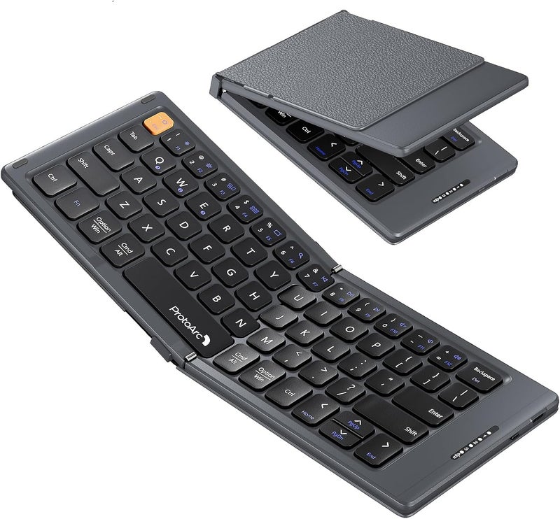 ProtoArc Foldable Compact Keyboard, XK04 Portable Bluetooth Keyboard with PU Leather Cover, Pocket-Sized Wireless Travel Keyboards for iPad, iPhone, Smartphone, Tablet and Laptop- Gray - Image 1